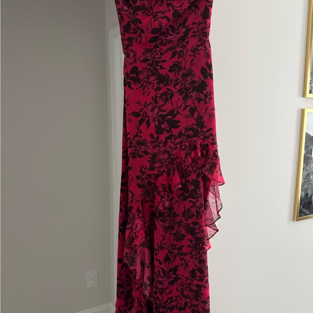 Amanda Uprichard Asymmetrical Floral Dress in Pink and Black